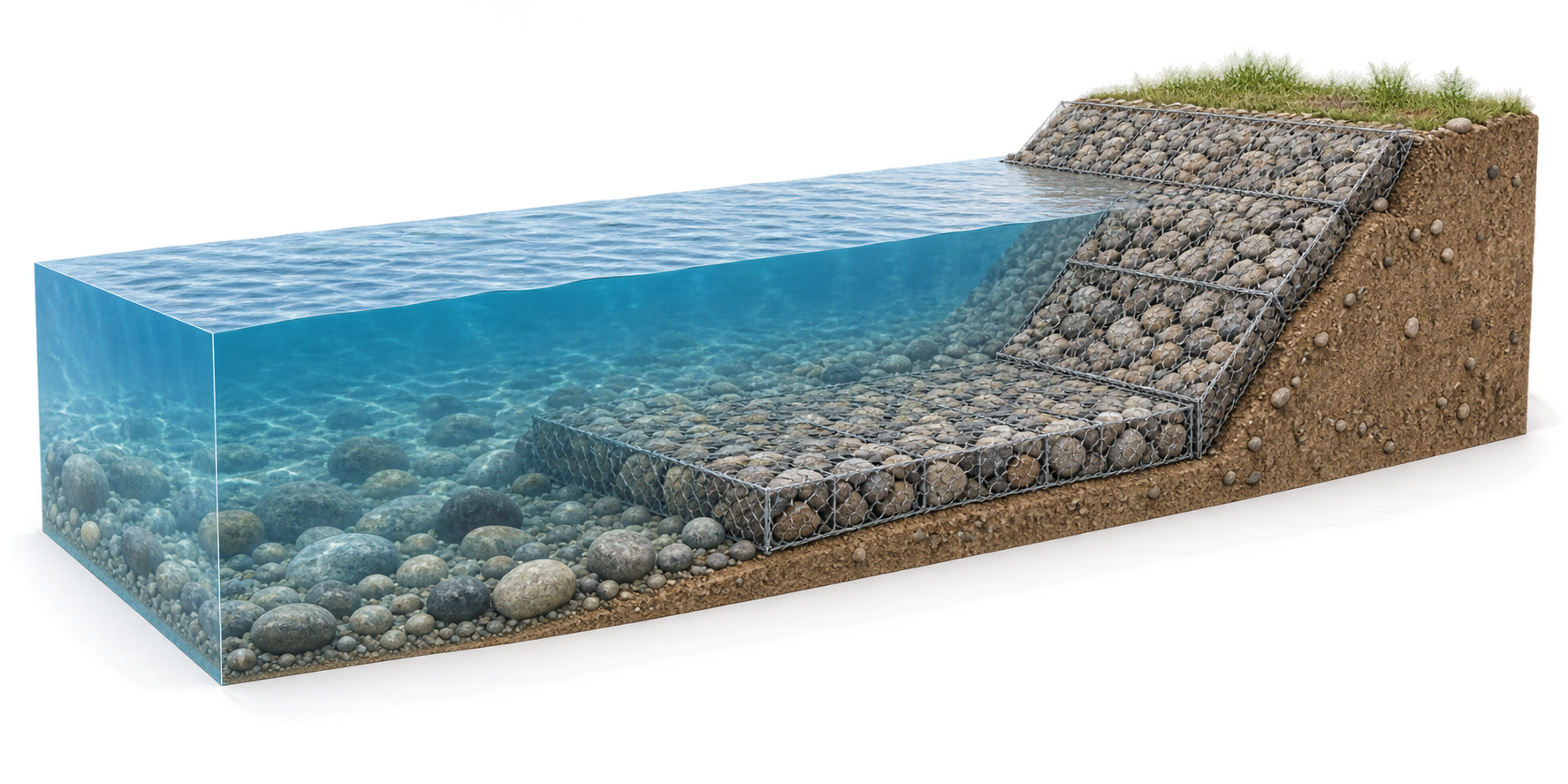 Gabion section for river and slope protection